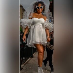 White Off the Shoulder Ruffled Tiered Mini Dress